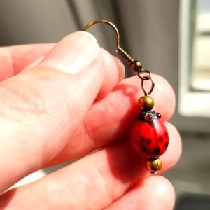 Lampwork ladybug bead dangle earrings